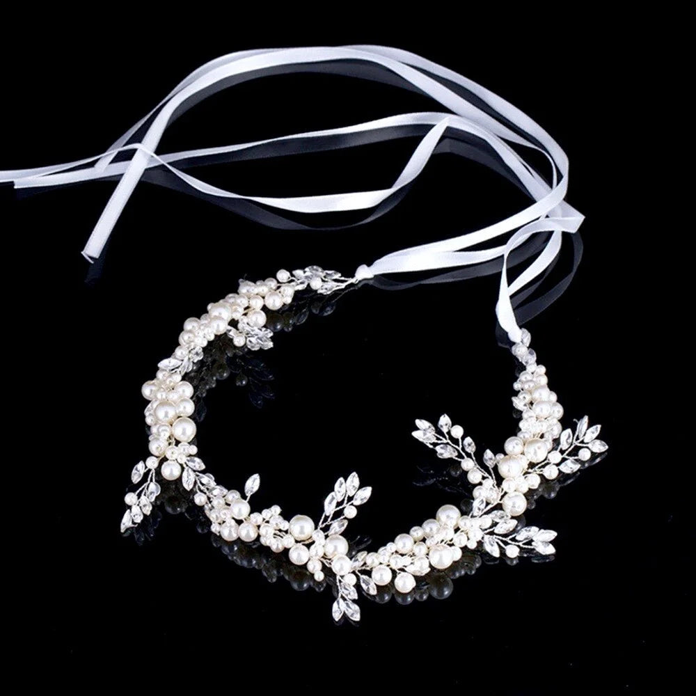 Larissa Silver Pearl Crystal Bridal Headband