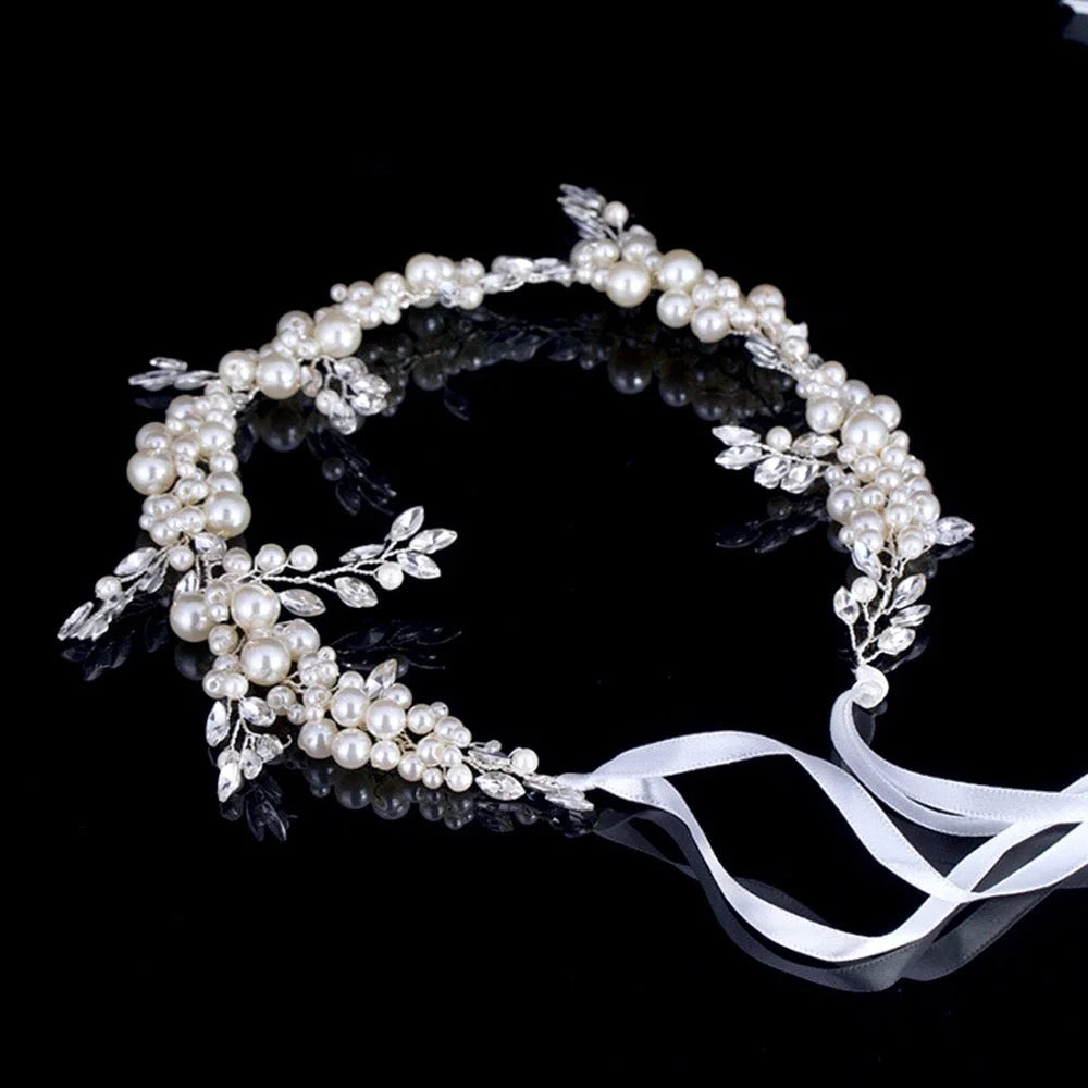 Larissa Silver Pearl Crystal Bridal Headband