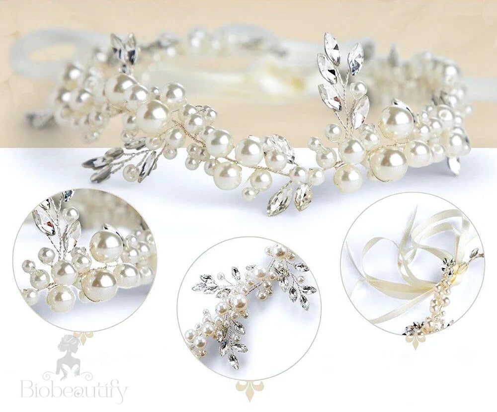 Larissa Silver Pearl Crystal Bridal Headband