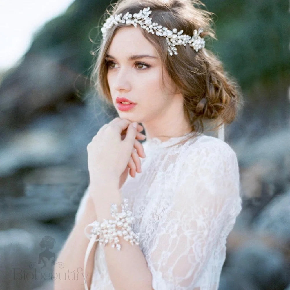 Larissa Silver Pearl Crystal Bridal Headband