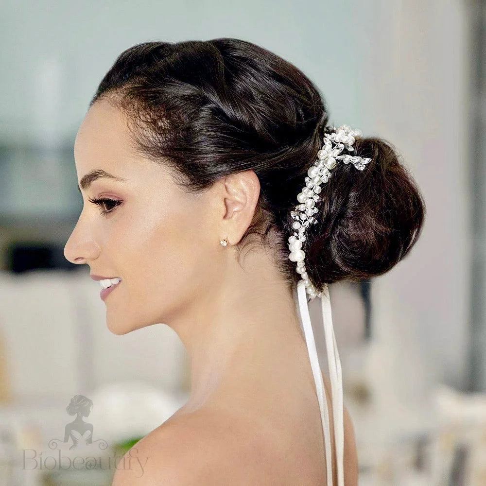 Larissa Silver Pearl Crystal Bridal Headband