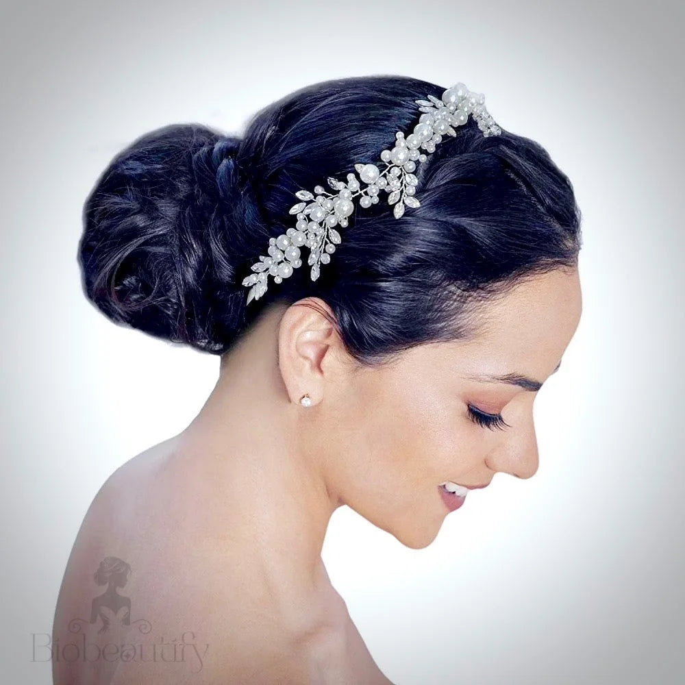 Larissa Silver Pearl Crystal Bridal Headband