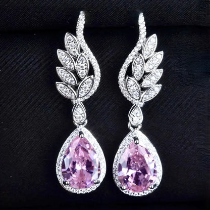 Wedding Jewelry - Pink Cubic Zirconia Bridal Earrings