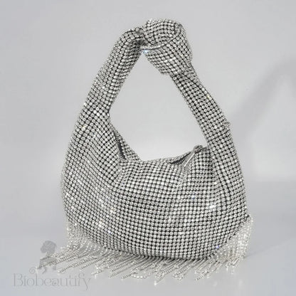 Laverne Rhinestone Tassel Bag Silver