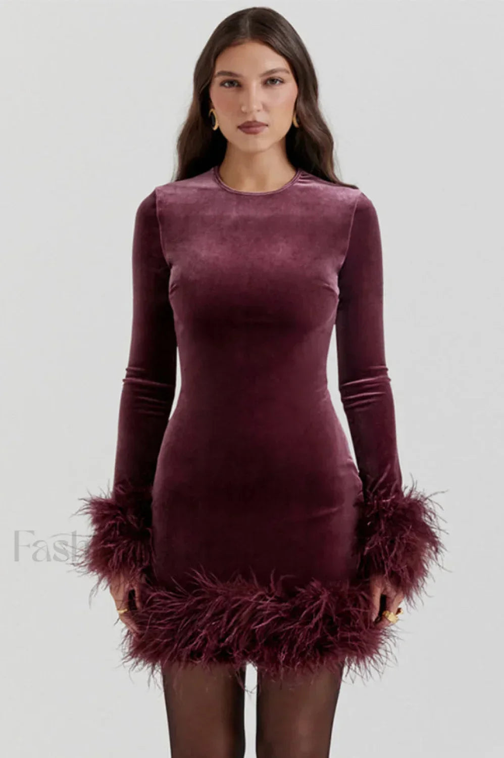 Lavinia Mulberry Stylish Velvet Mini Dress XS / Mulberry