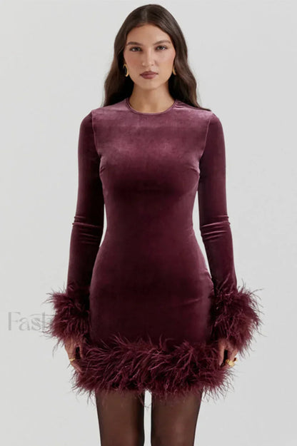 Lavinia Mulberry Stylish Velvet Mini Dress XS / Mulberry
