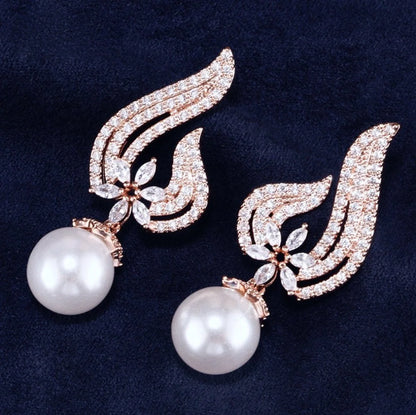 Lavinia Pearl And Cubic Zirconia Bridal Earrings Silver Rose Gold Yellow Available