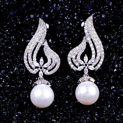 Wedding Jewelry - Pearl and Cubic Zirconia Bridal Earrings - Available in Rose Gold and Silver