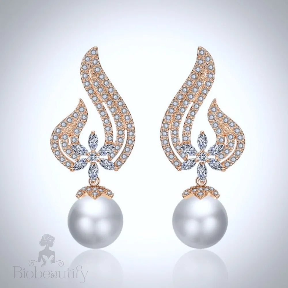 Lavinia Pearl And Cubic Zirconia Bridal Earrings Silver Rose Gold Yellow Available