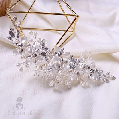 Layla Silver Pearl Crystal Bridal Hair Comb