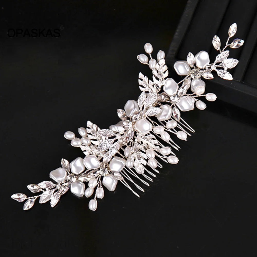 Layla Silver Pearl Crystal Bridal Hair Comb