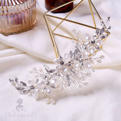 Layla Silver Pearl Crystal Bridal Hair Comb