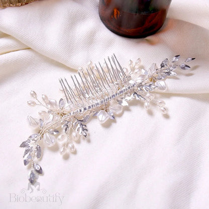 Layla Silver Pearl Crystal Bridal Hair Comb