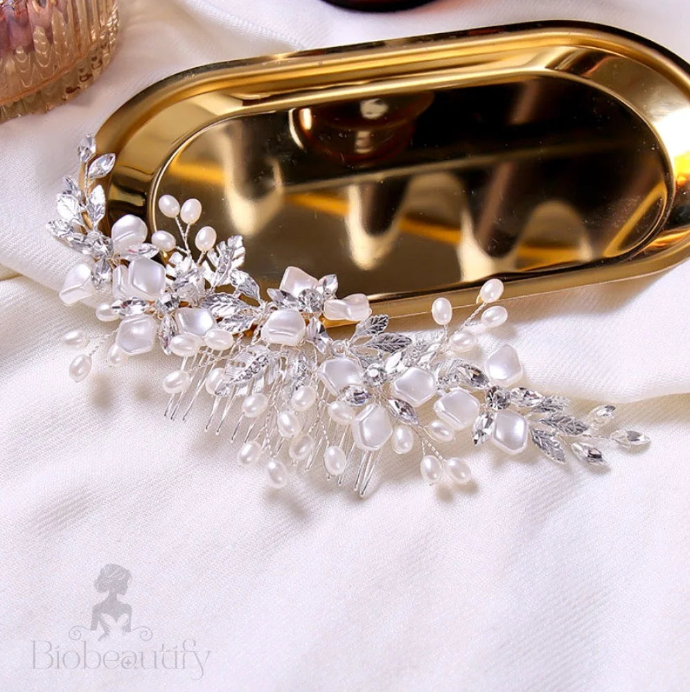 Layla Silver Pearl Crystal Bridal Hair Comb