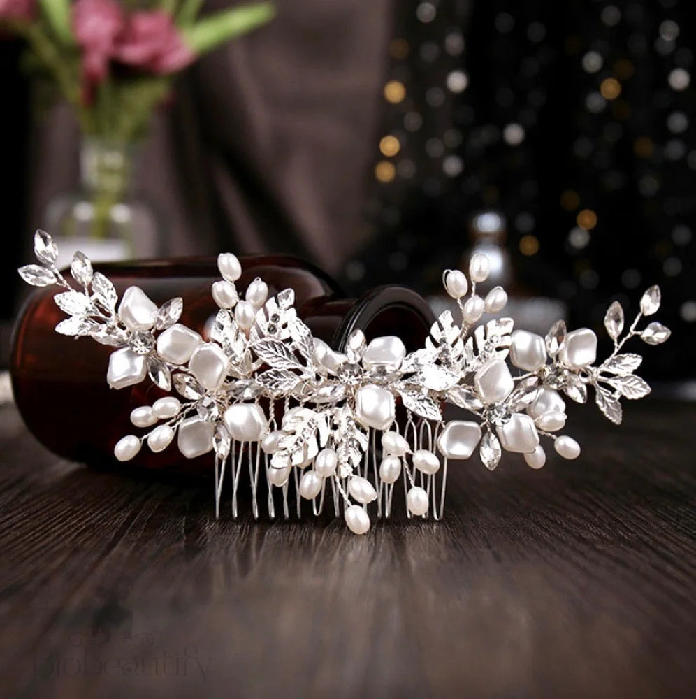 Layla Silver Pearl Crystal Bridal Hair Comb