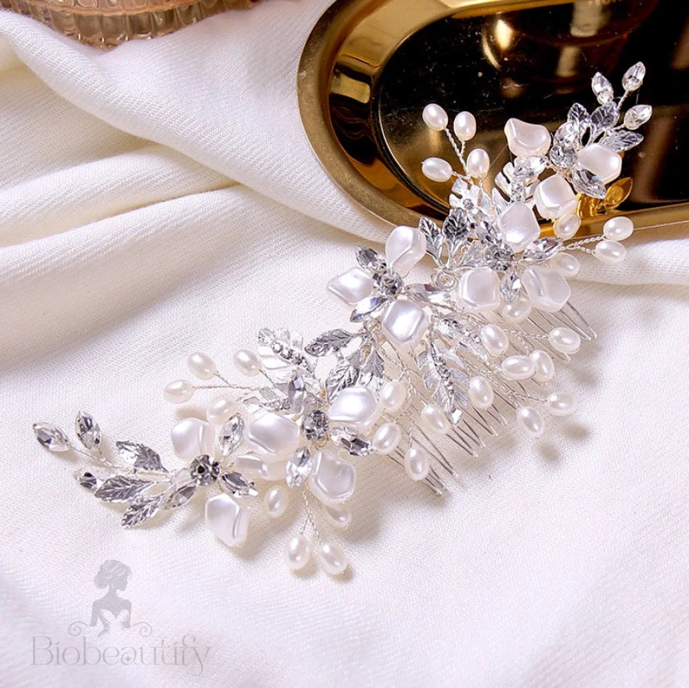 Layla Silver Pearl Crystal Bridal Hair Comb