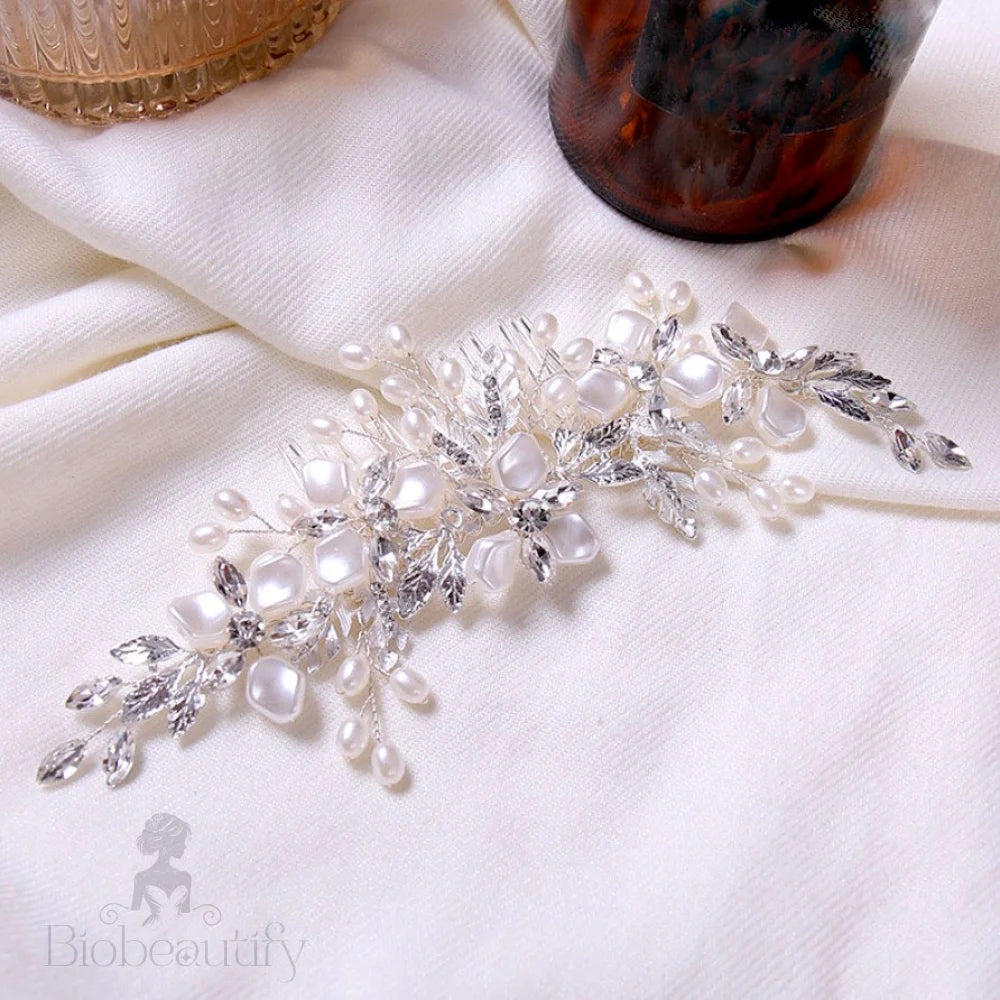 Layla Silver Pearl Crystal Bridal Hair Comb