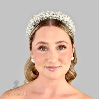 Leah Silver Pearl Crystal Bridal Headband