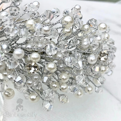 Leah Silver Pearl Crystal Bridal Headband