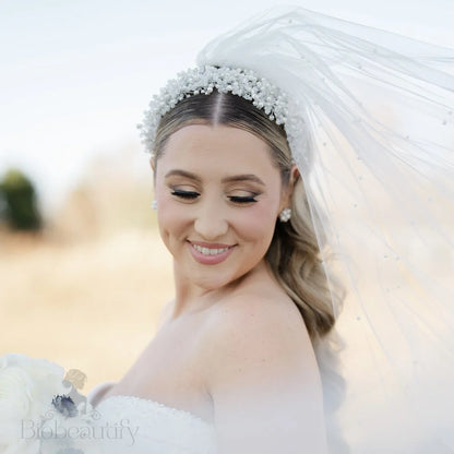 Leah Silver Pearl Crystal Bridal Headband