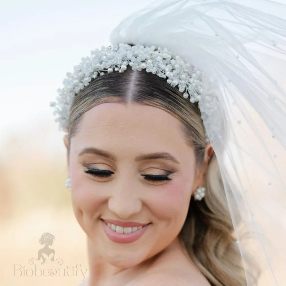 Leah Silver Pearl Crystal Bridal Headband