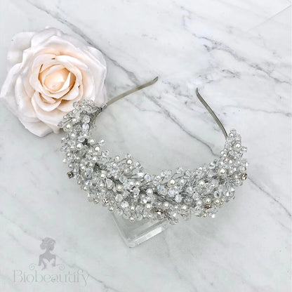 Leah Silver Pearl Crystal Bridal Headband