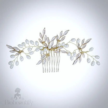 Leandra Gold Pearl Bridal Hair Accessory