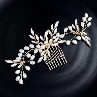 Leandra Gold Pearl Bridal Hair Accessory