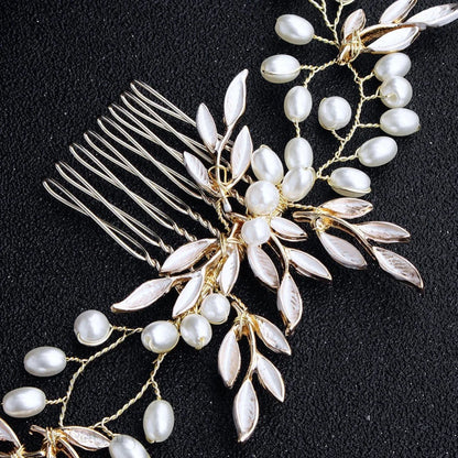 Leandra Gold Pearl Bridal Hair Accessory