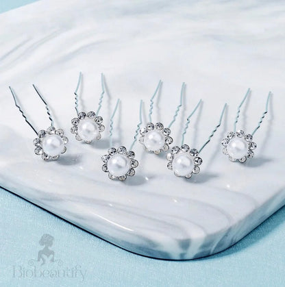 Wedding Hair Accessories - Pearl and Crystal Bridal Hair Pins - Set of 10