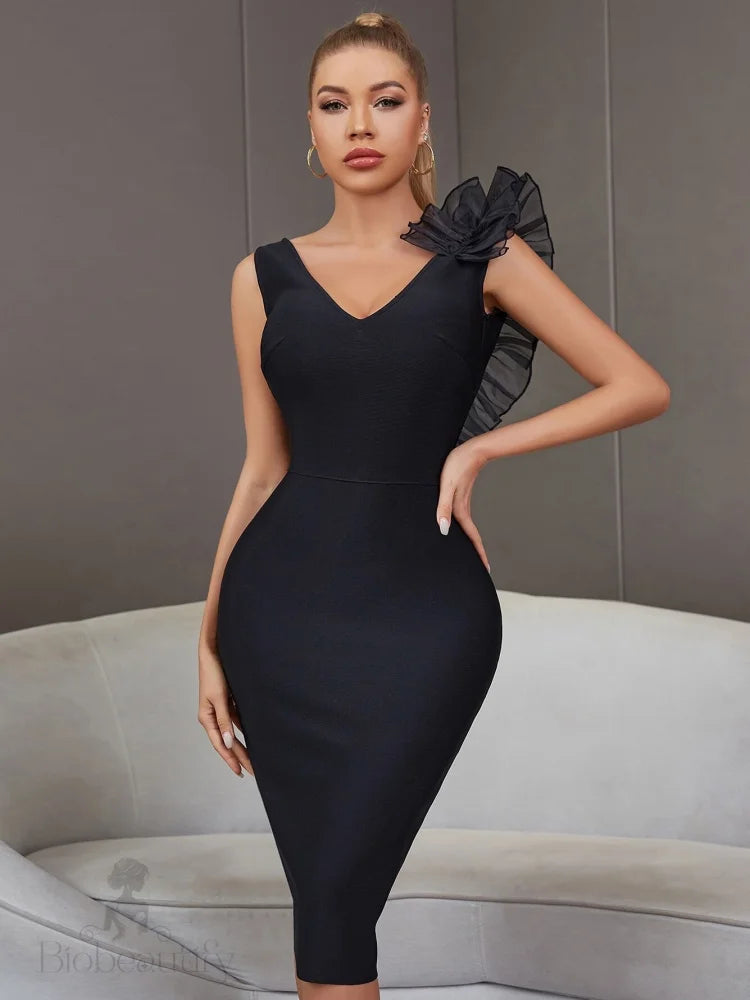 Leigh Bandage Backless Dress With Ruffle Detail