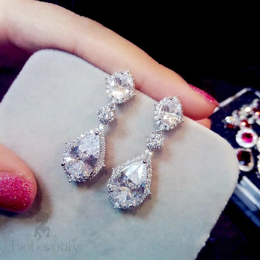 Leigh Silver Cubic Zirconia Earrings For Brides