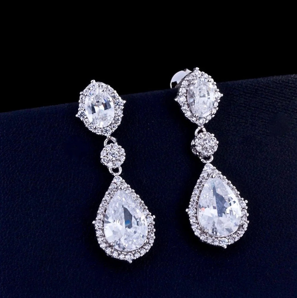 Leigh Silver Cubic Zirconia Earrings For Brides