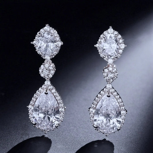 Leigh Silver Cubic Zirconia Earrings For Brides