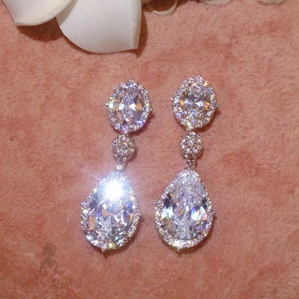 Leigh Silver Cubic Zirconia Earrings For Brides