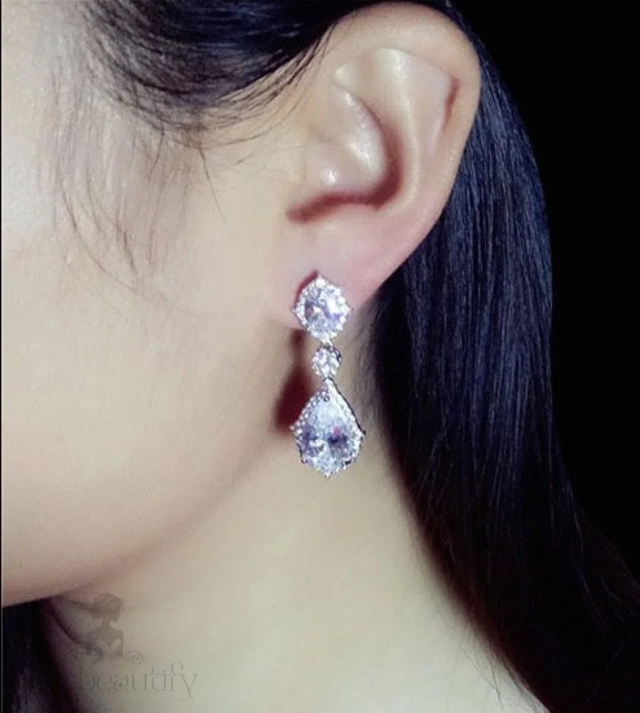 Leigh Silver Cubic Zirconia Earrings For Brides