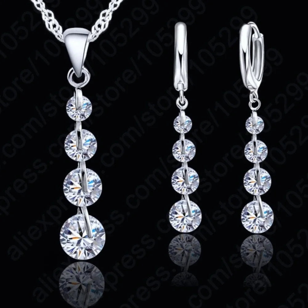 Leilani Cubic Zirconia Sterling Silver Bridal Necklace And Earrings Set