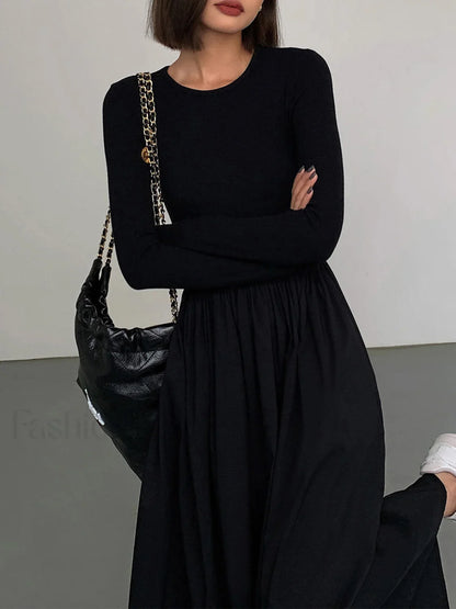 Leisure Pockets Long Sleeve Long Dress Dresses