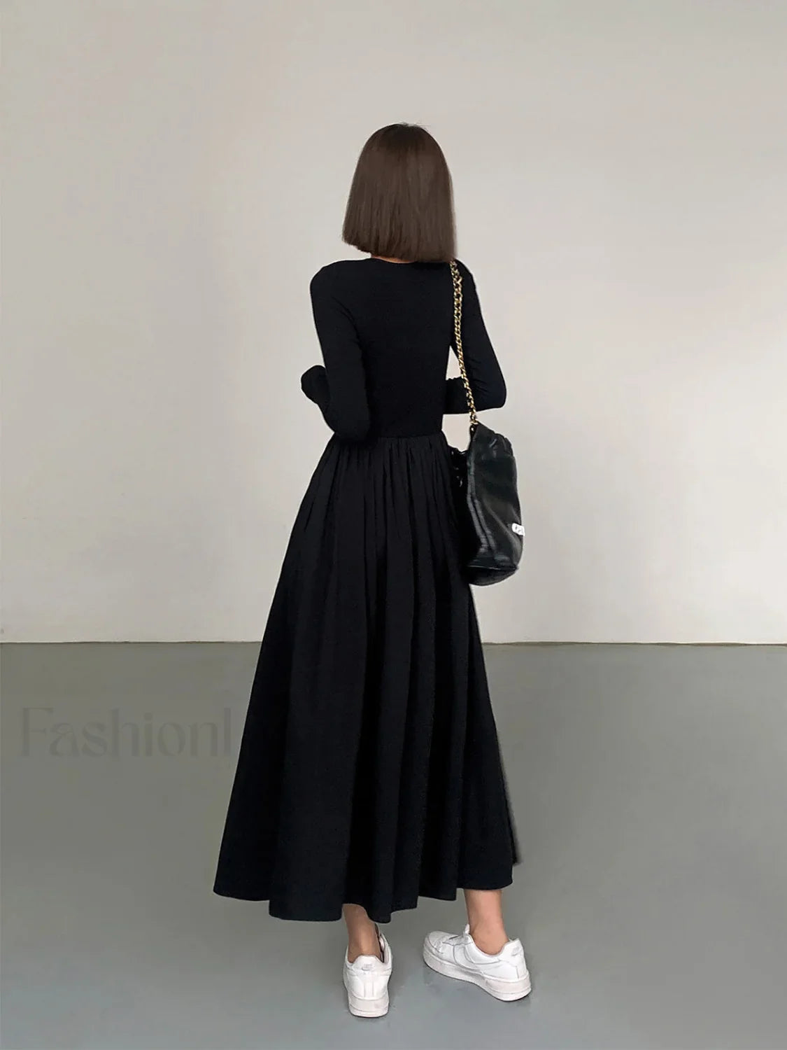 Leisure Pockets Long Sleeve Long Dress Dresses