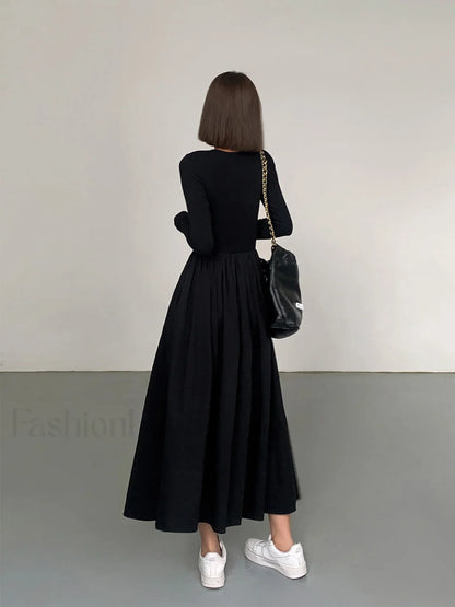 Leisure Pockets Long Sleeve Long Dress Dresses