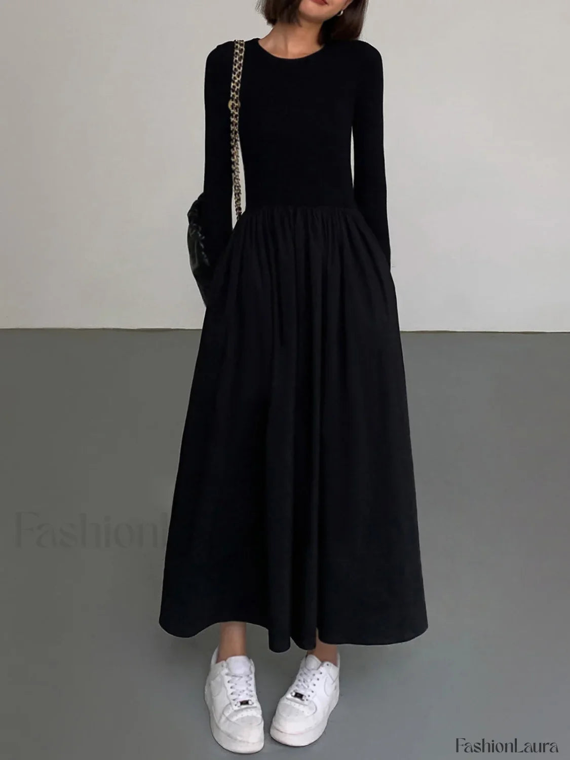 Leisure Pockets Long Sleeve Long Dress Dresses