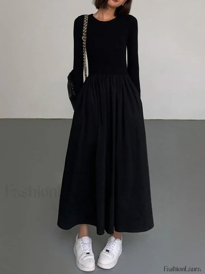 Leisure Pockets Long Sleeve Long Dress Dresses