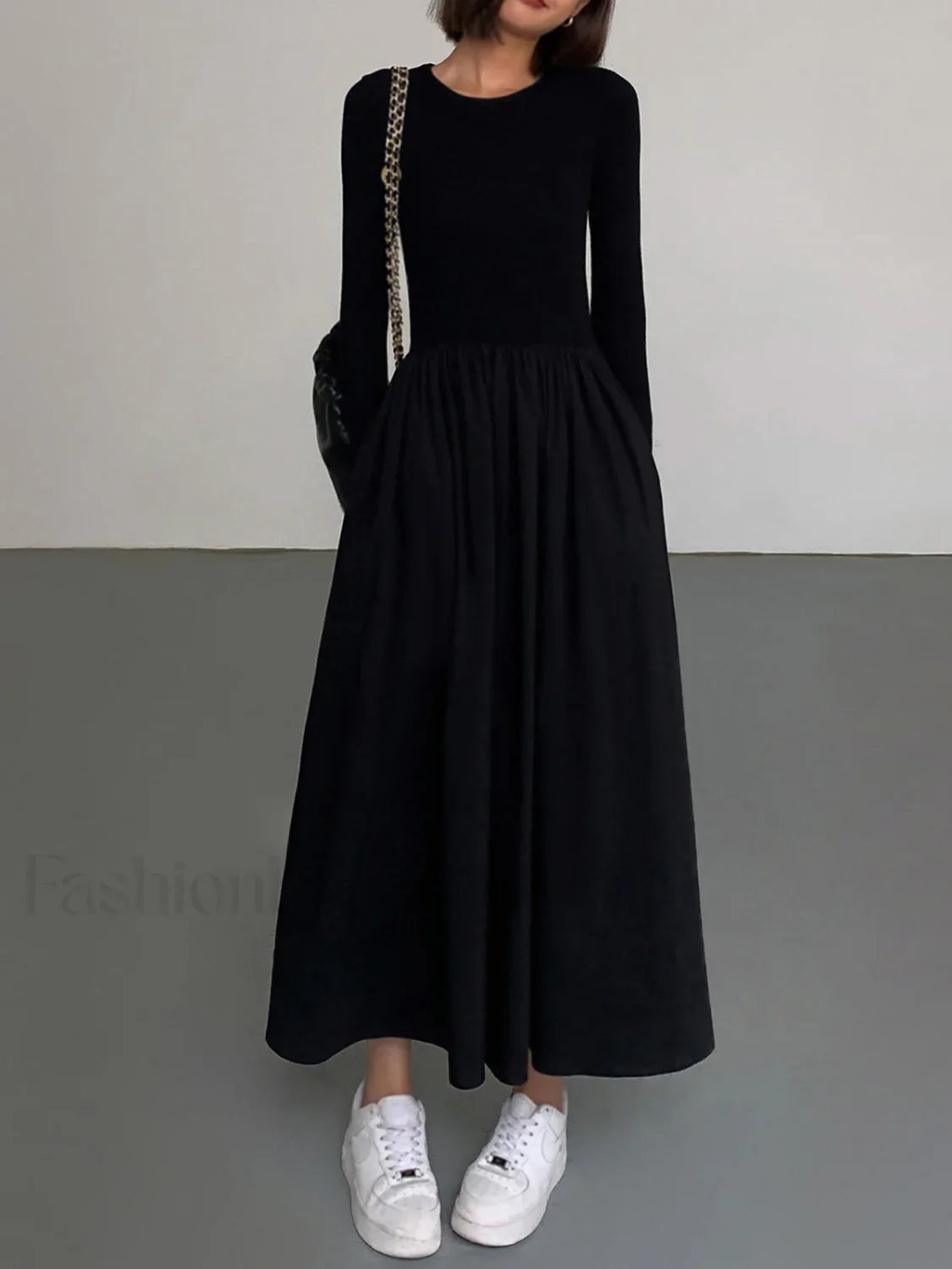 Leisure Pockets Long Sleeve Long Dress Dresses