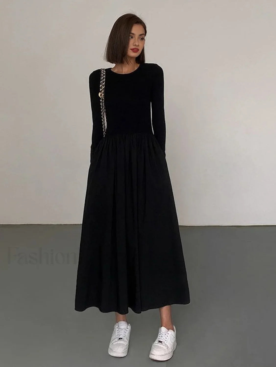 Leisure Pockets Long Sleeve Long Dress Black / XS Dresses