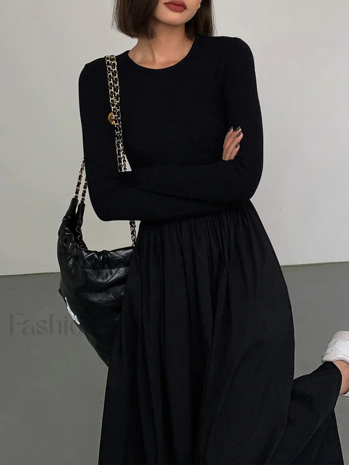 Leisure Pockets Long Sleeve Long Dress Dresses