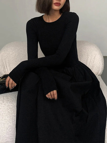 Leisure Pockets Long Sleeve Long Dress Dresses