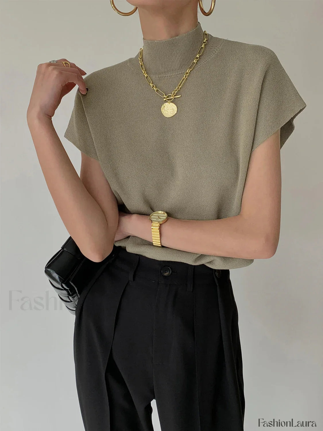 Leisurely Solid Pullover Sweater Vest Khaki / XS Sweater Vests