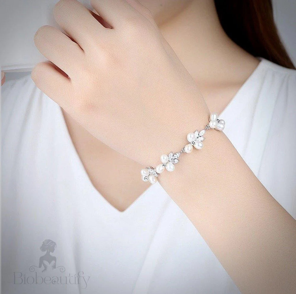 Lena Freshwater Pearl And Cz Bridal Bracelet