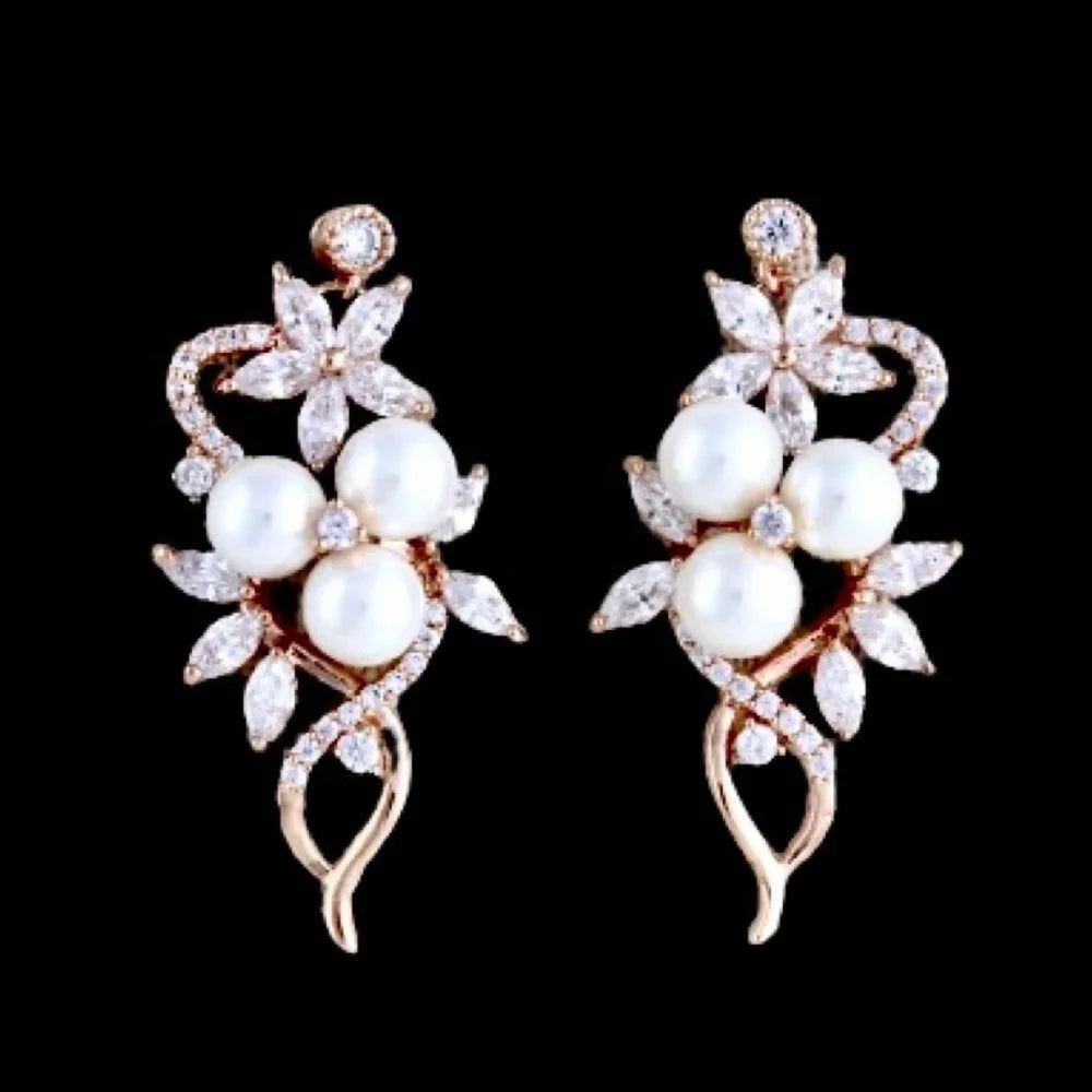 Wedding Jewelry - Pearl and Cubic Zirconia Bridal Earrings