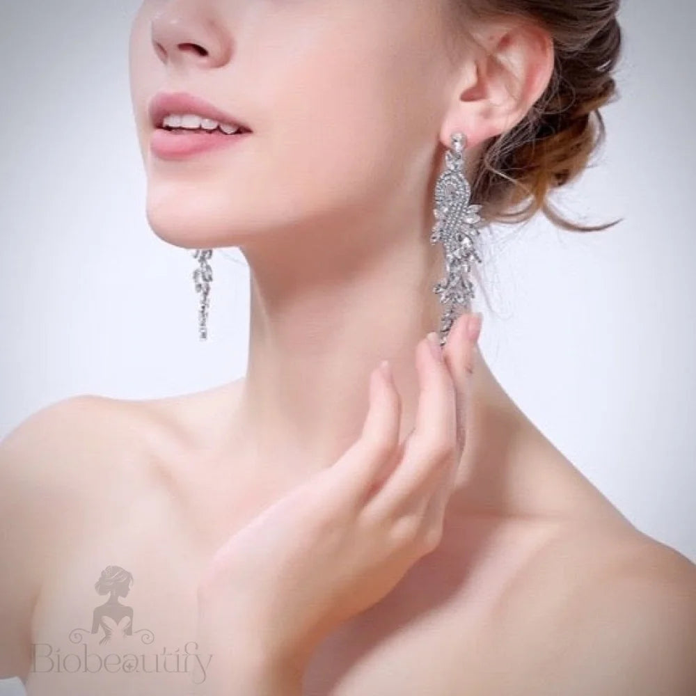 Leona Silver Earrings With Cubic Zirconia For Brides